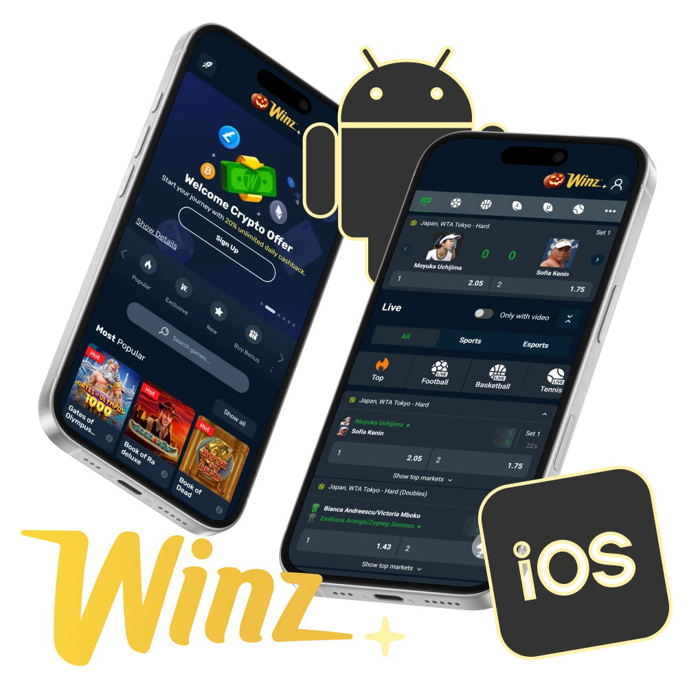 Download the Winz app for Android and iOS devices.