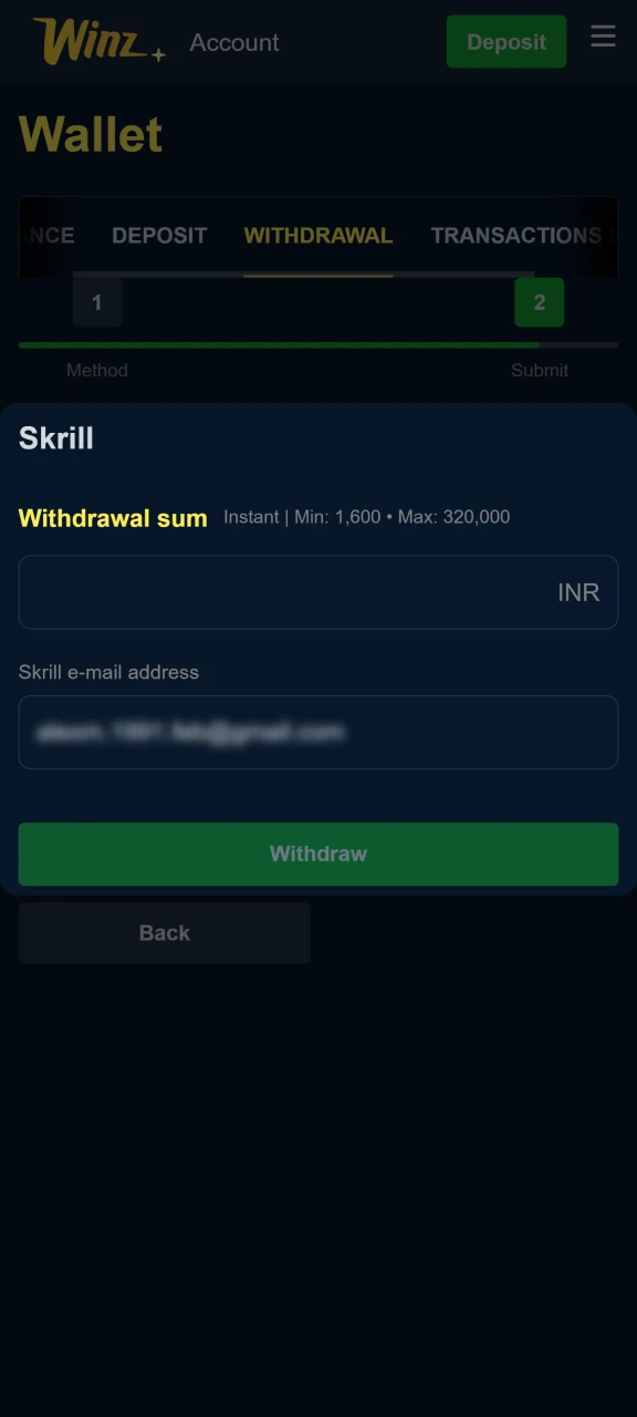 Add details on the withdrawal page at Winz.