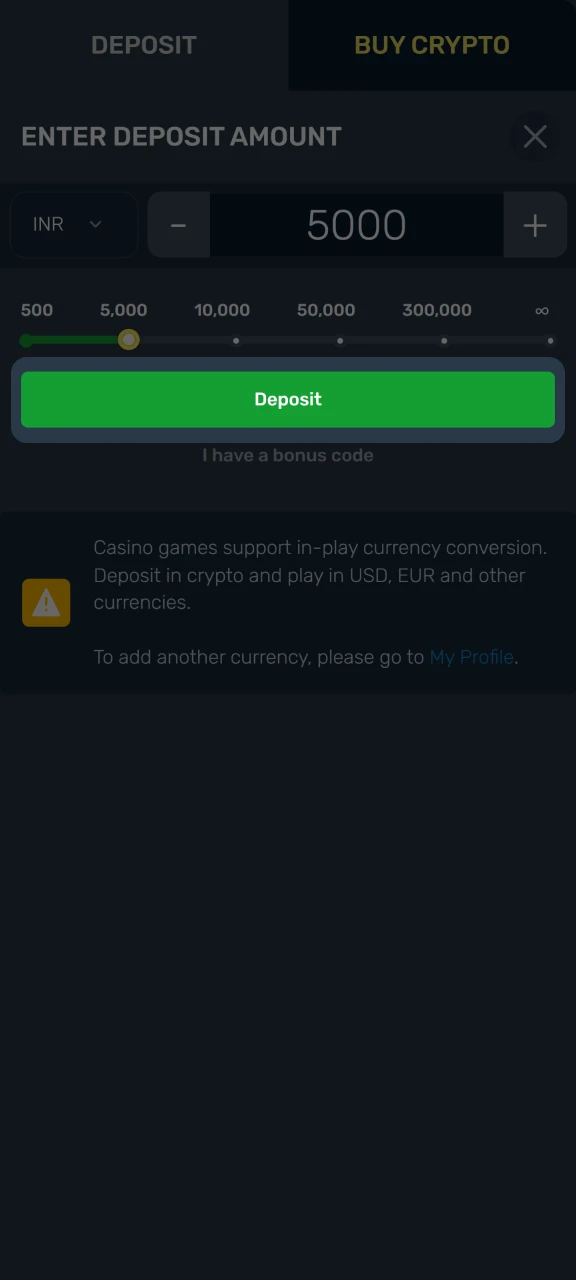 Confirm your deposit on the Winz platform.