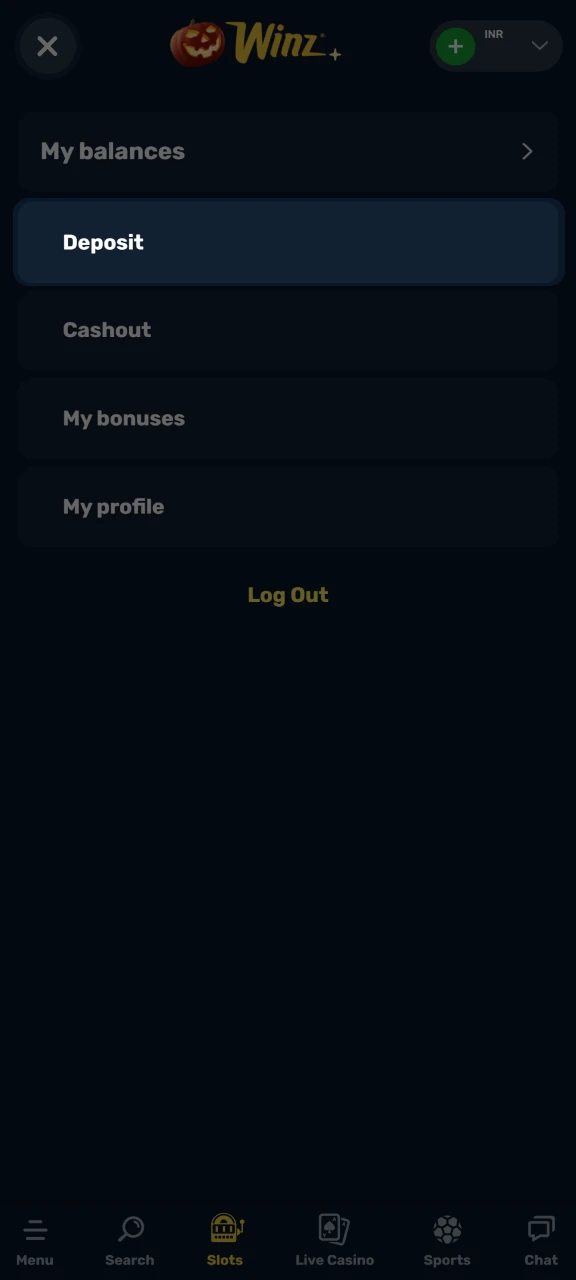 Open the Deposit tab on the Winz website.