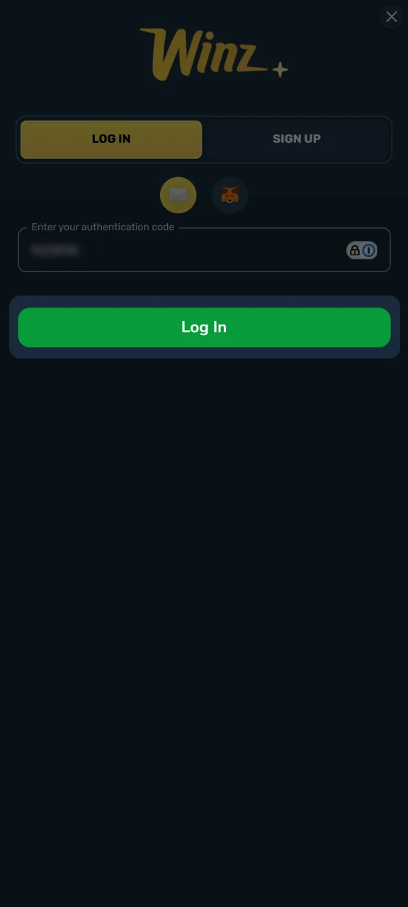 Complete the login process to your Winz account.