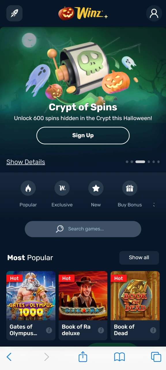 Download the Winz app for iOS devices.