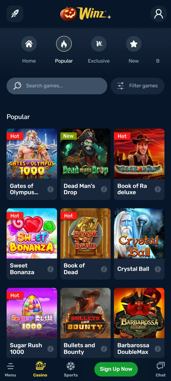 Play slots and win on the Winz platform.