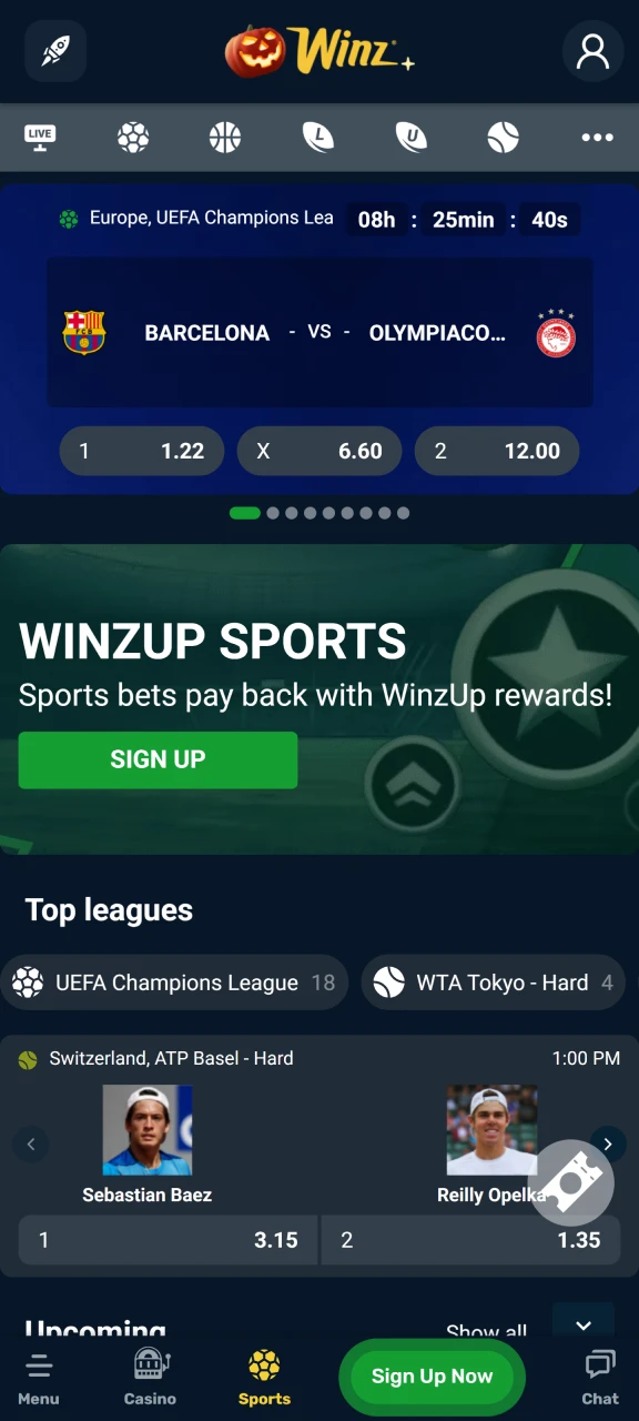 Start placing bets on the Winz website.