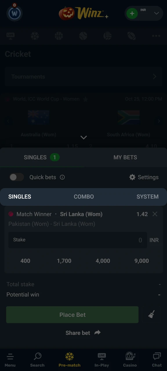 See the types of bets available on the Winz platform.