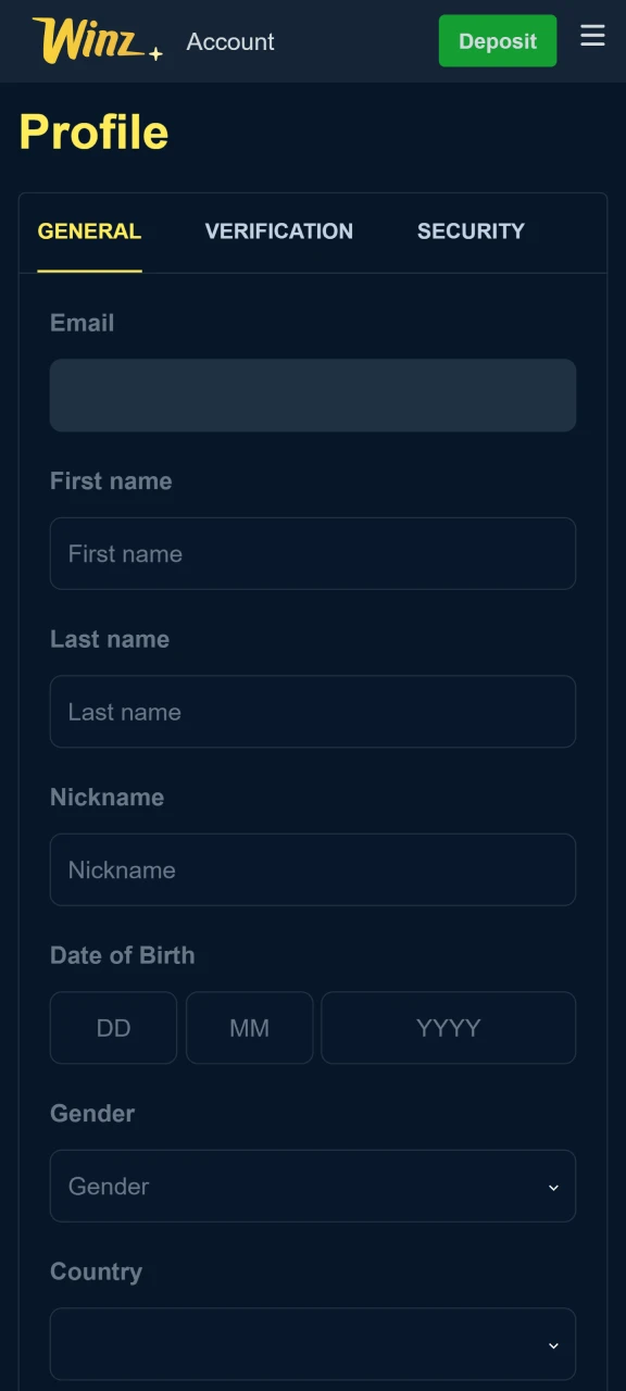 Verify your profile to play at Winz.