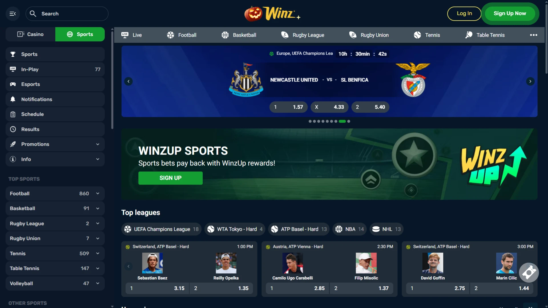 Easily place bets on various sports at Winz.