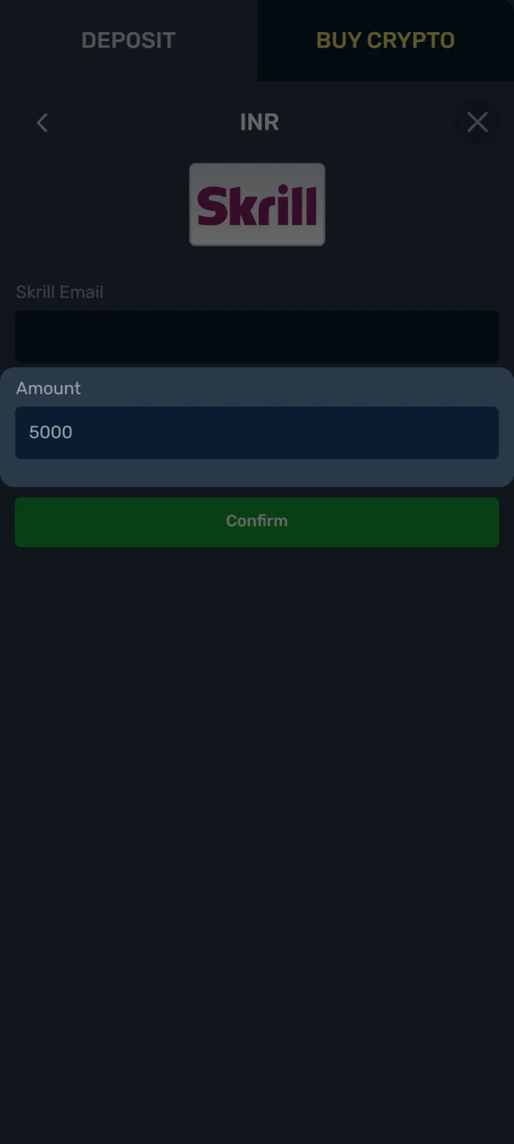 Enter the deposit amount on the Winz platform.