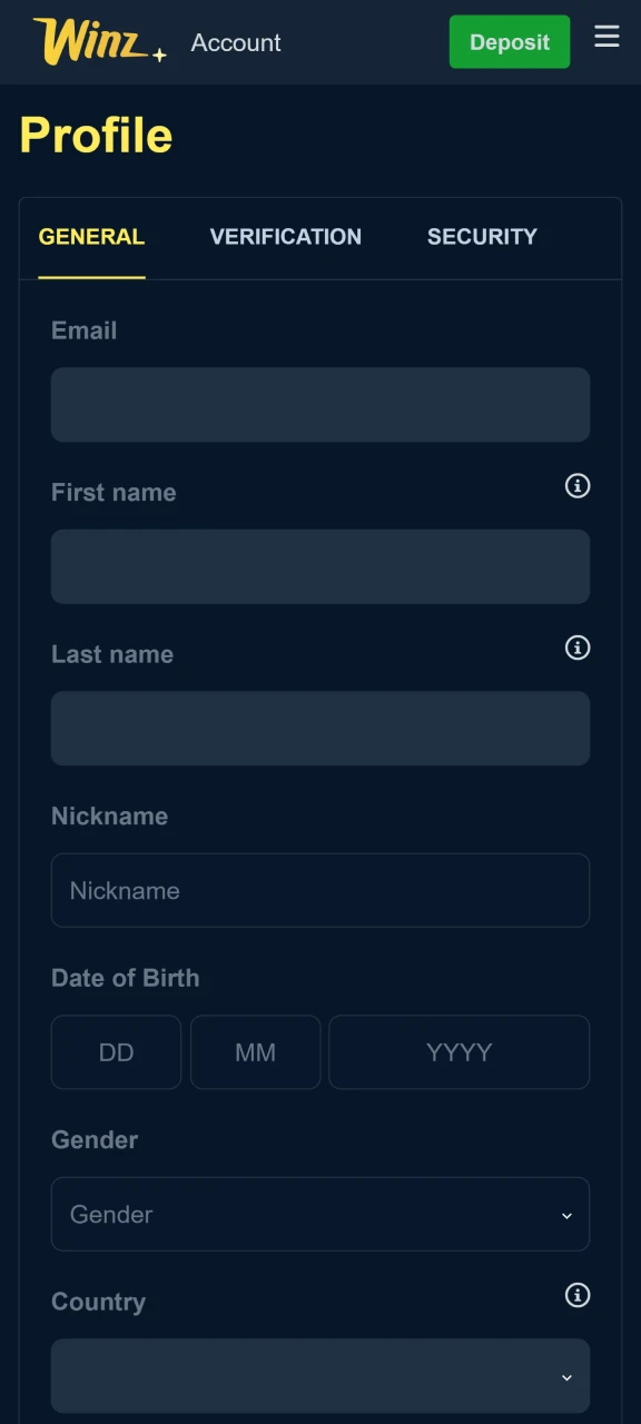 Complete the information in your profile at WInz.
