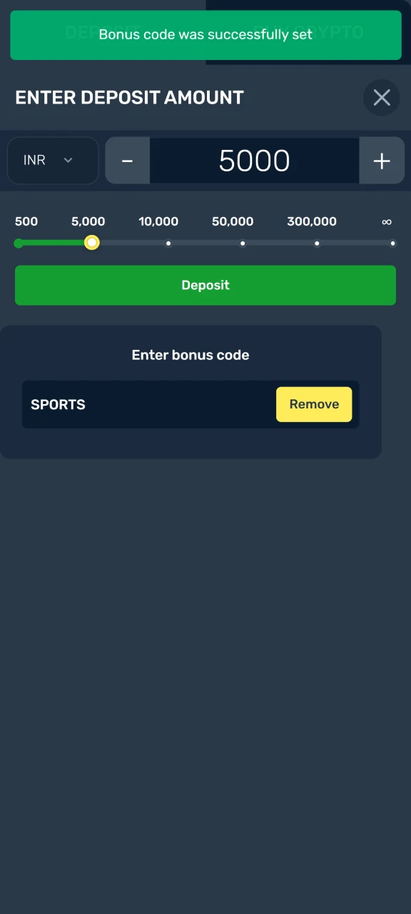 Make a deposit on the Winz platform.
