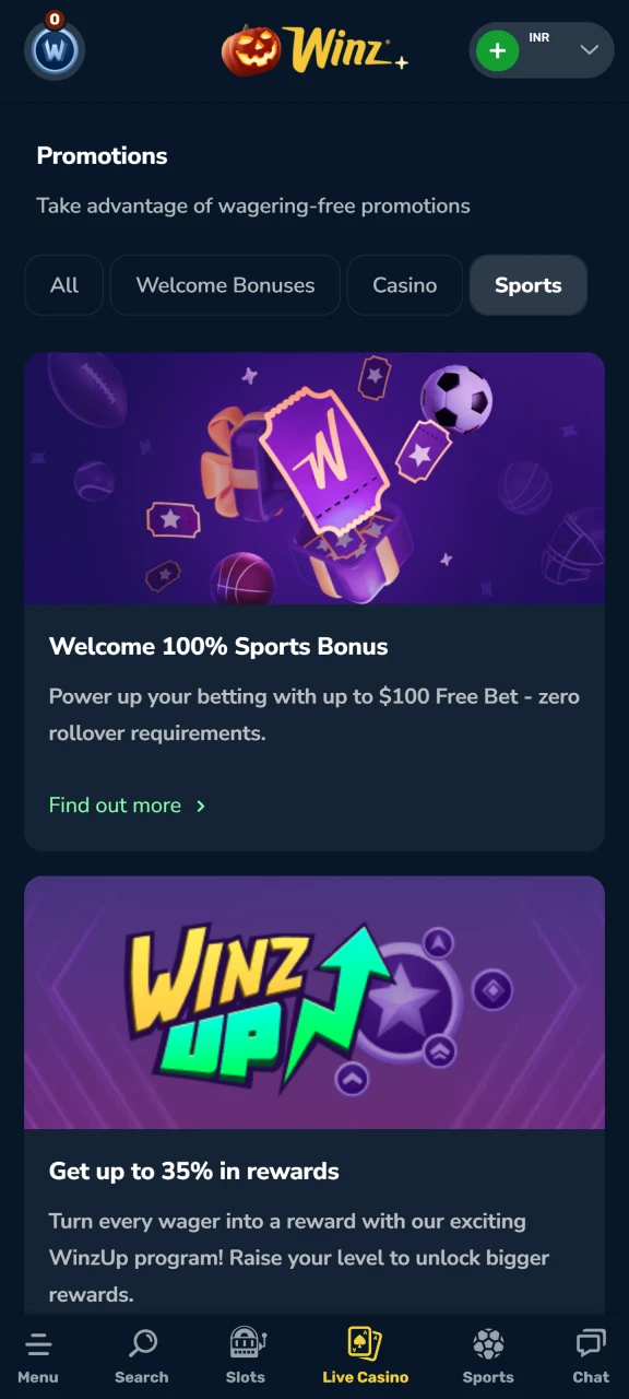 Check out the promotions on the Winz bonuses page.