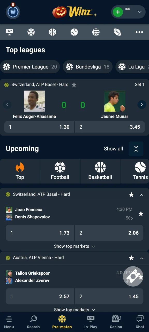 Use your bonus when placing bets at Winz.