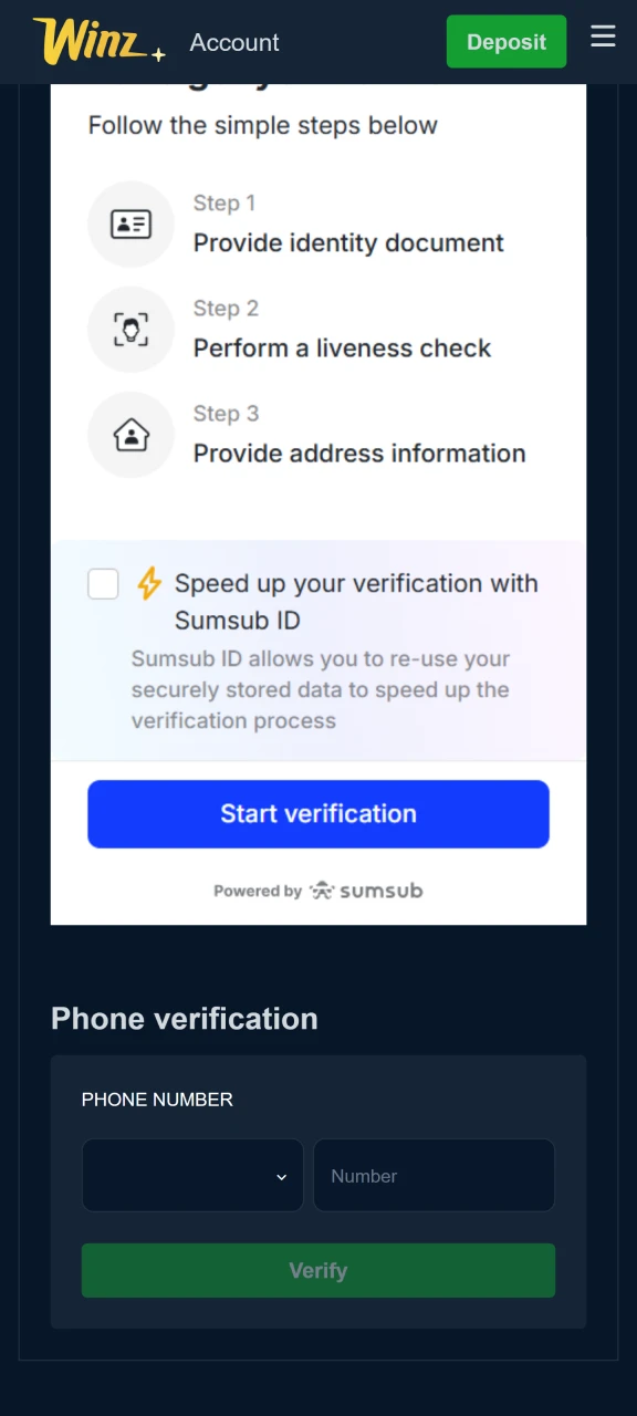 Verify your profile on the Winz website.