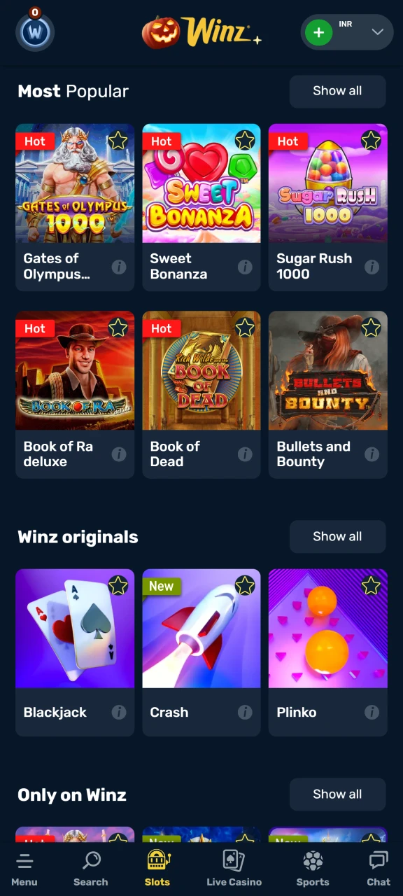 Open the Winz slots lobby to find the game.