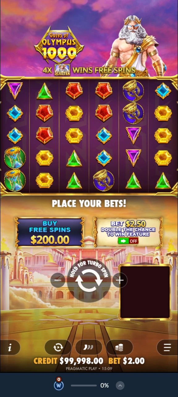 Place bets on slot games on the Winz platform.