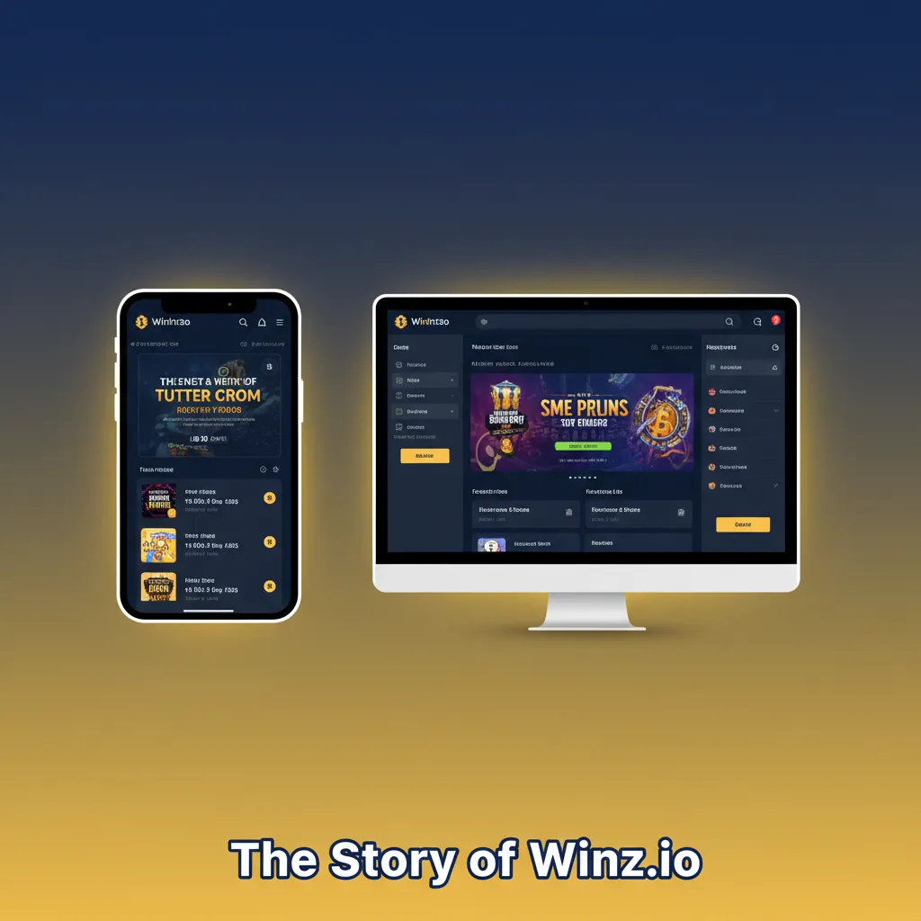Winz.io story infographic: 2020 launch, Curaçao license, Willemstad HQ, INR/UPI support, sports and casino icons.