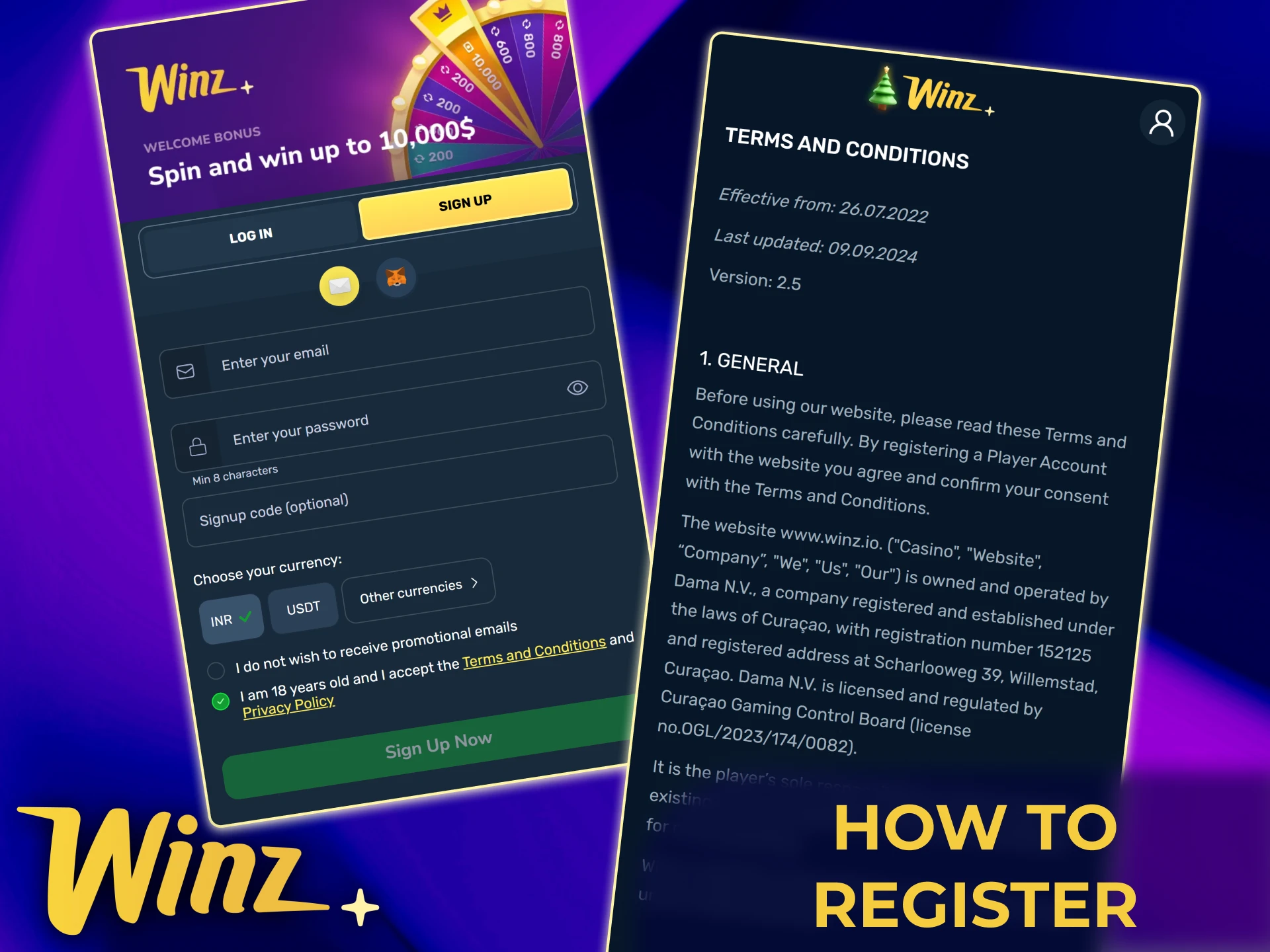 Register a new account quickly on the official Winz mobile app.