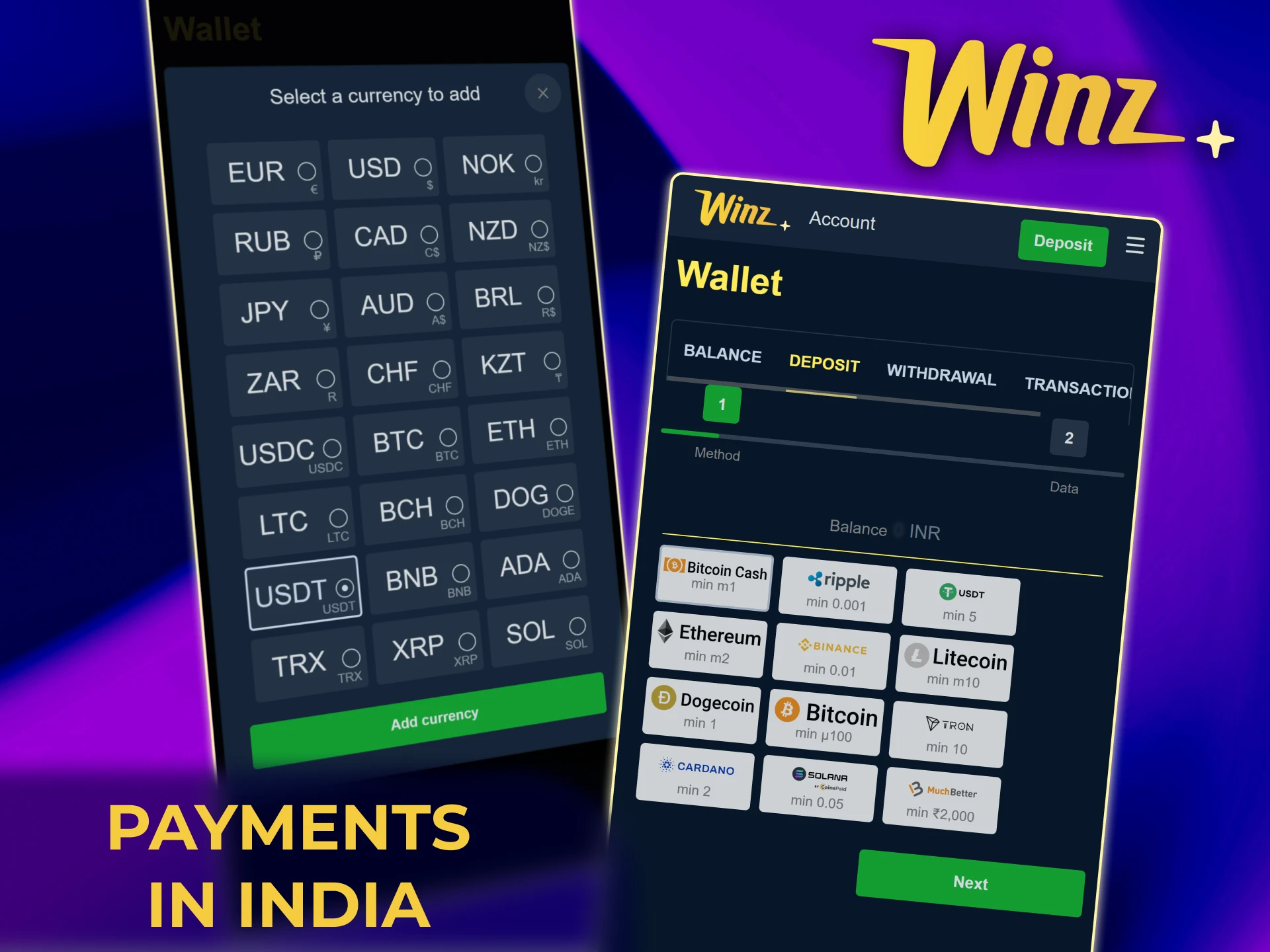 Indian players can deposit and withdraw securely using multiple options on Winz.