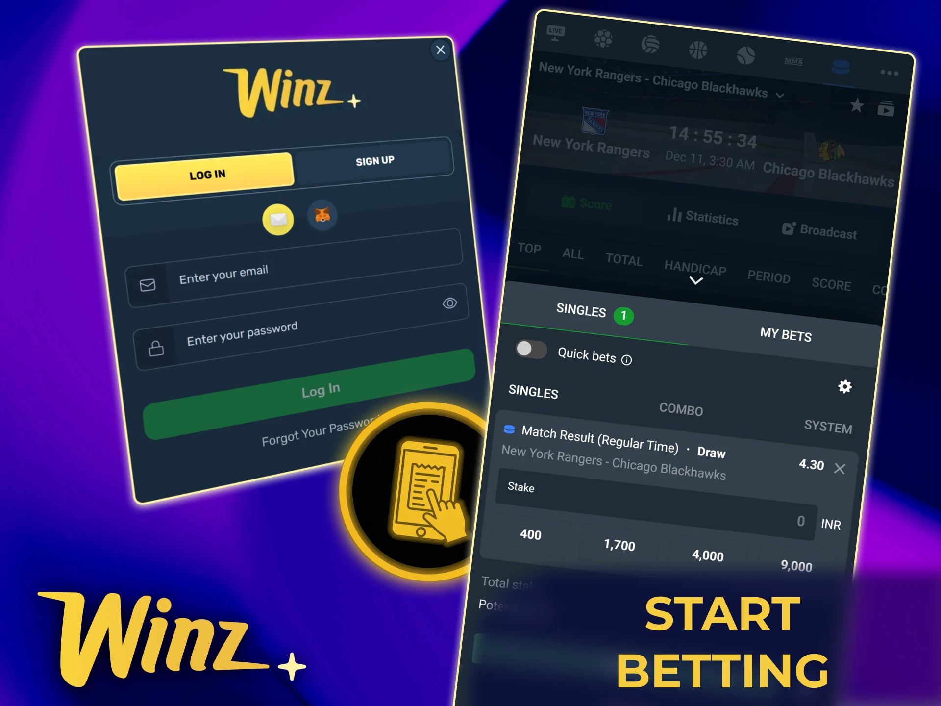 Place your first sports bet quickly and easily using Winz mobile app.