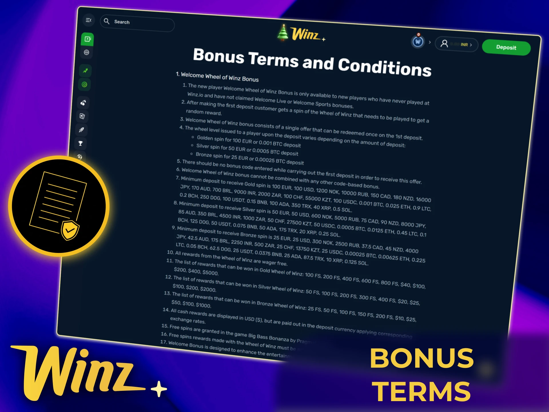 Read and follow Winz bonus rules in India before claiming any promotions.