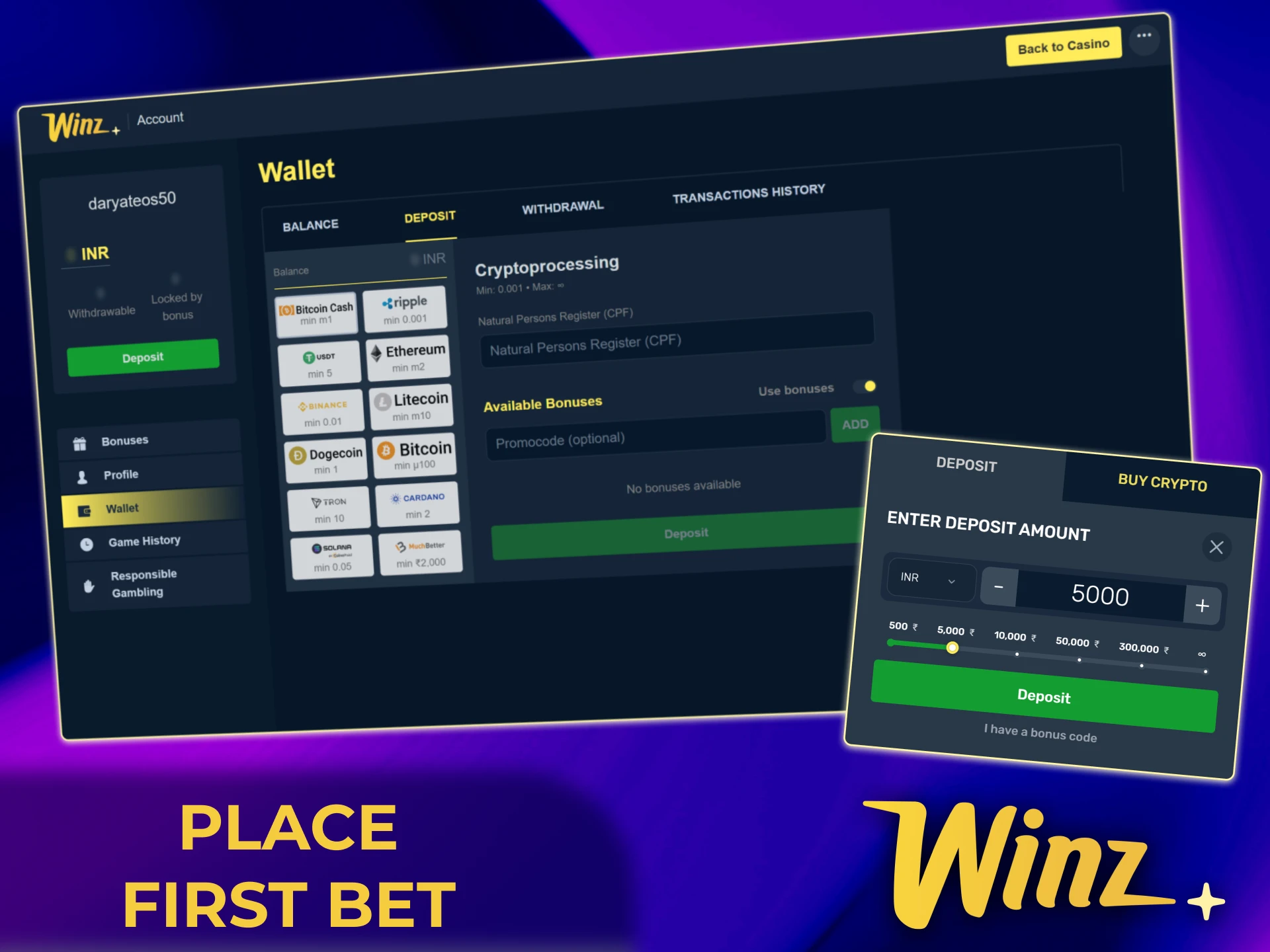 Place your first sports bet on the official Winz site in India.