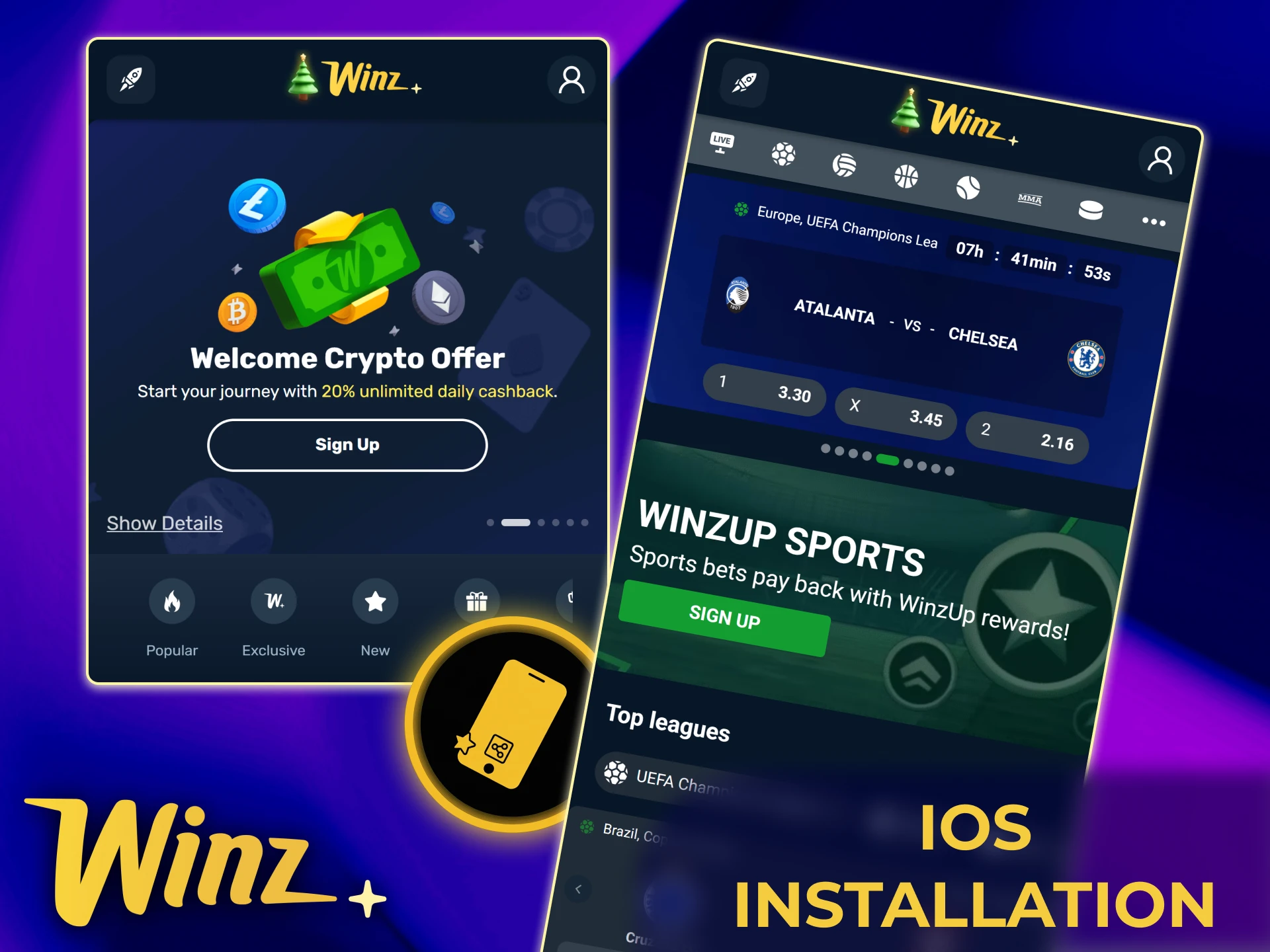 Install the official Winz iOS PWA from Safari and enjoy fast mobile betting on your iPhone.