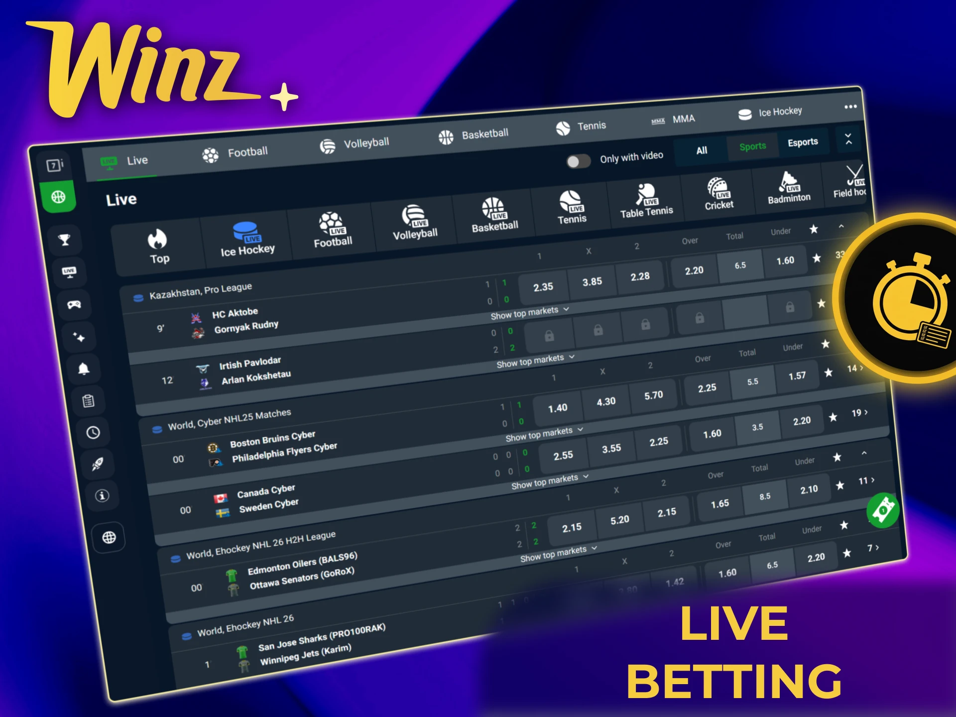 Bet live on football, cricket, tennis, and more with Winz India in-play options.