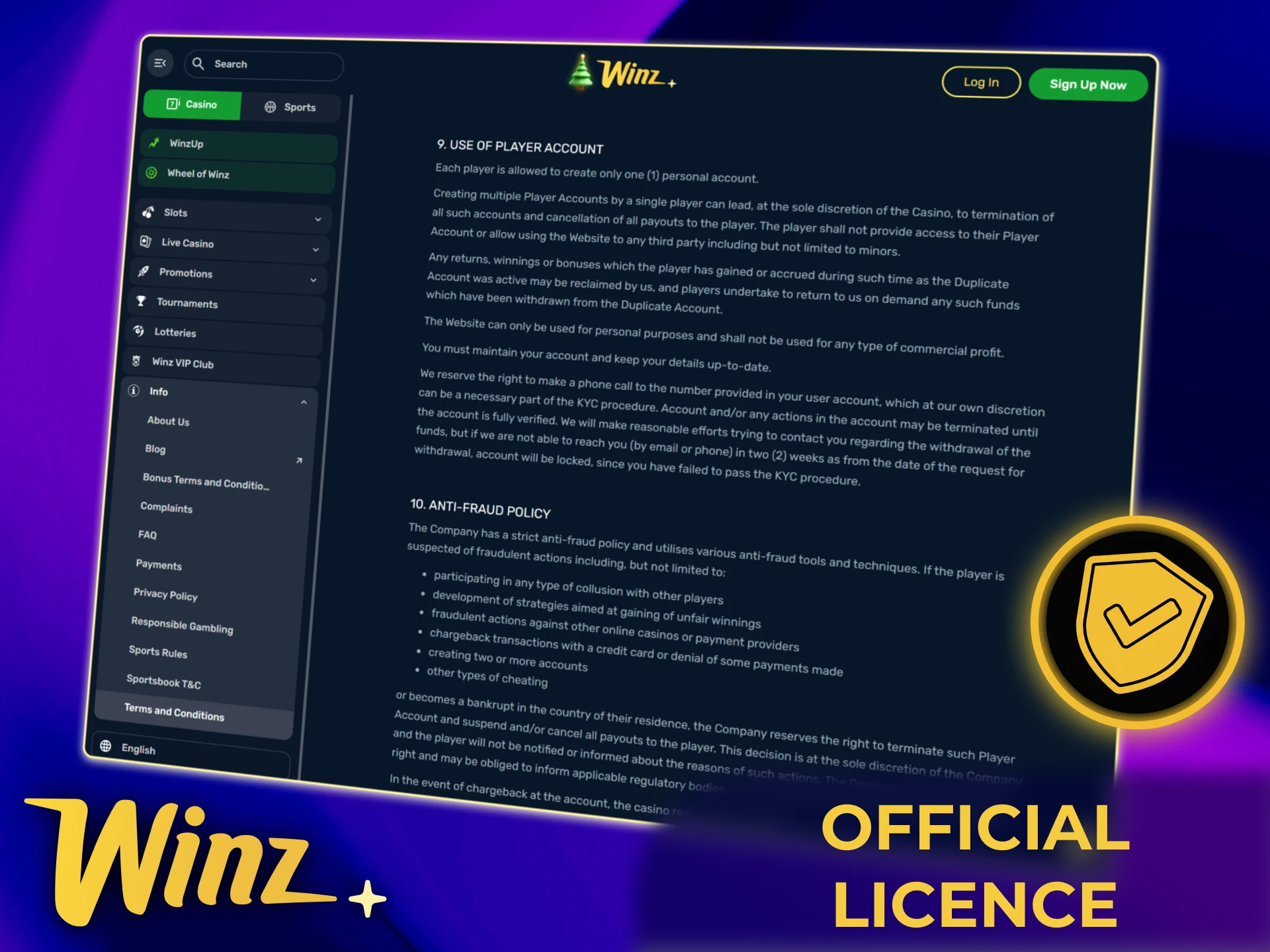 Play on the regulated and licensed Winz platform with full security and fair play.