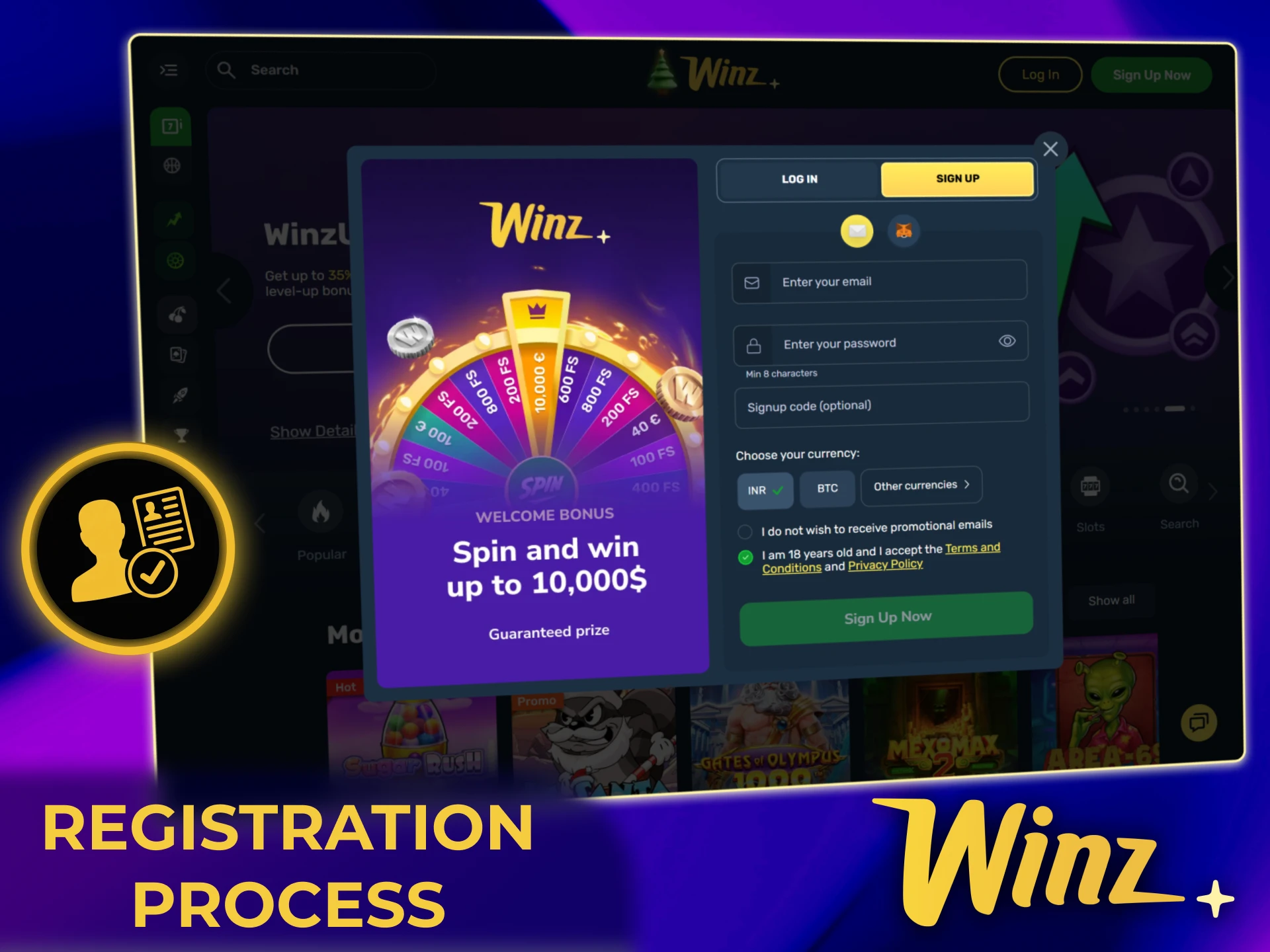 Complete the quick registration on Winz India to access bets, casino games, and bonuses securely.