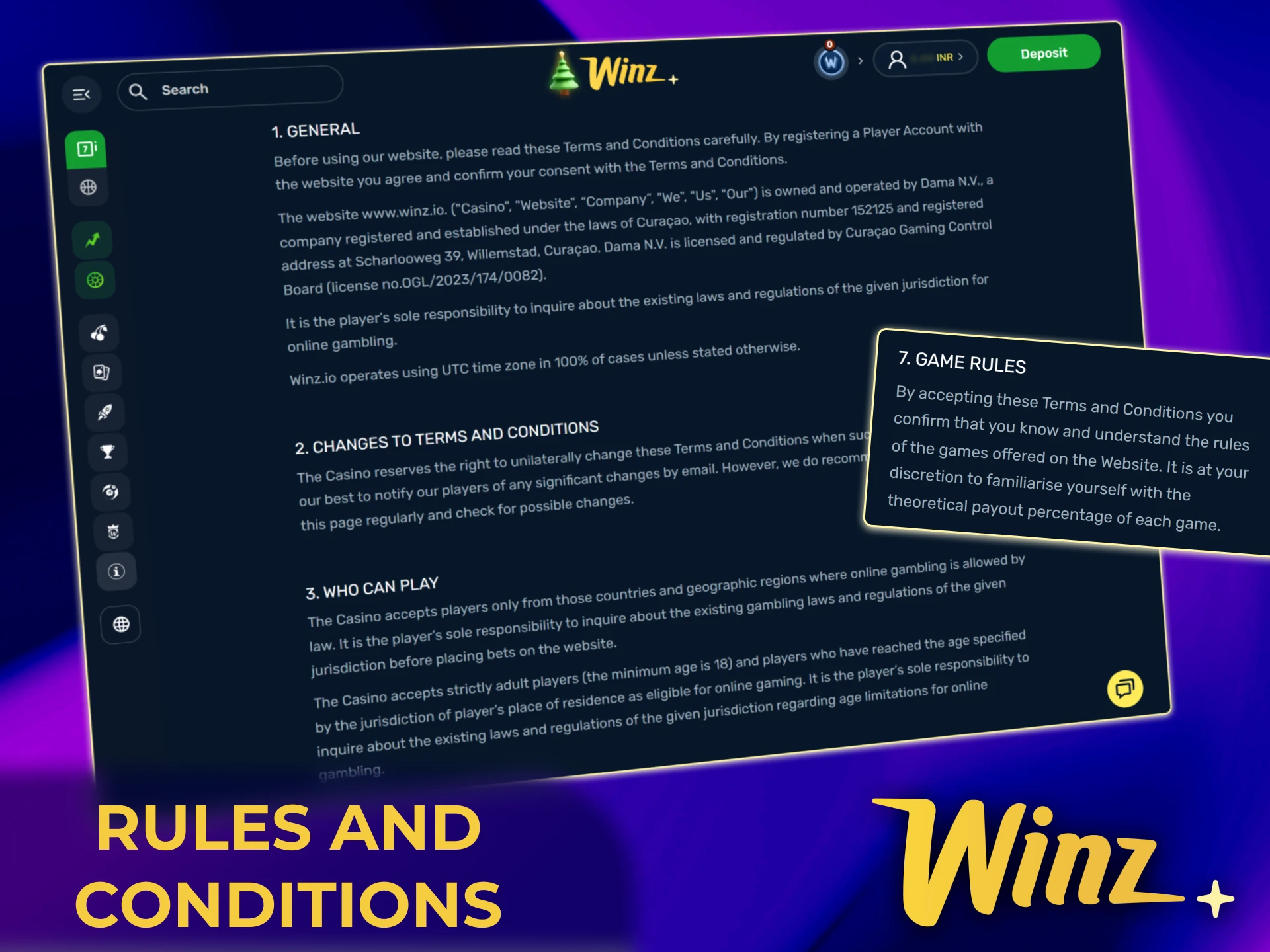Follow the rules and conditions on Winz India to protect your account and balance.