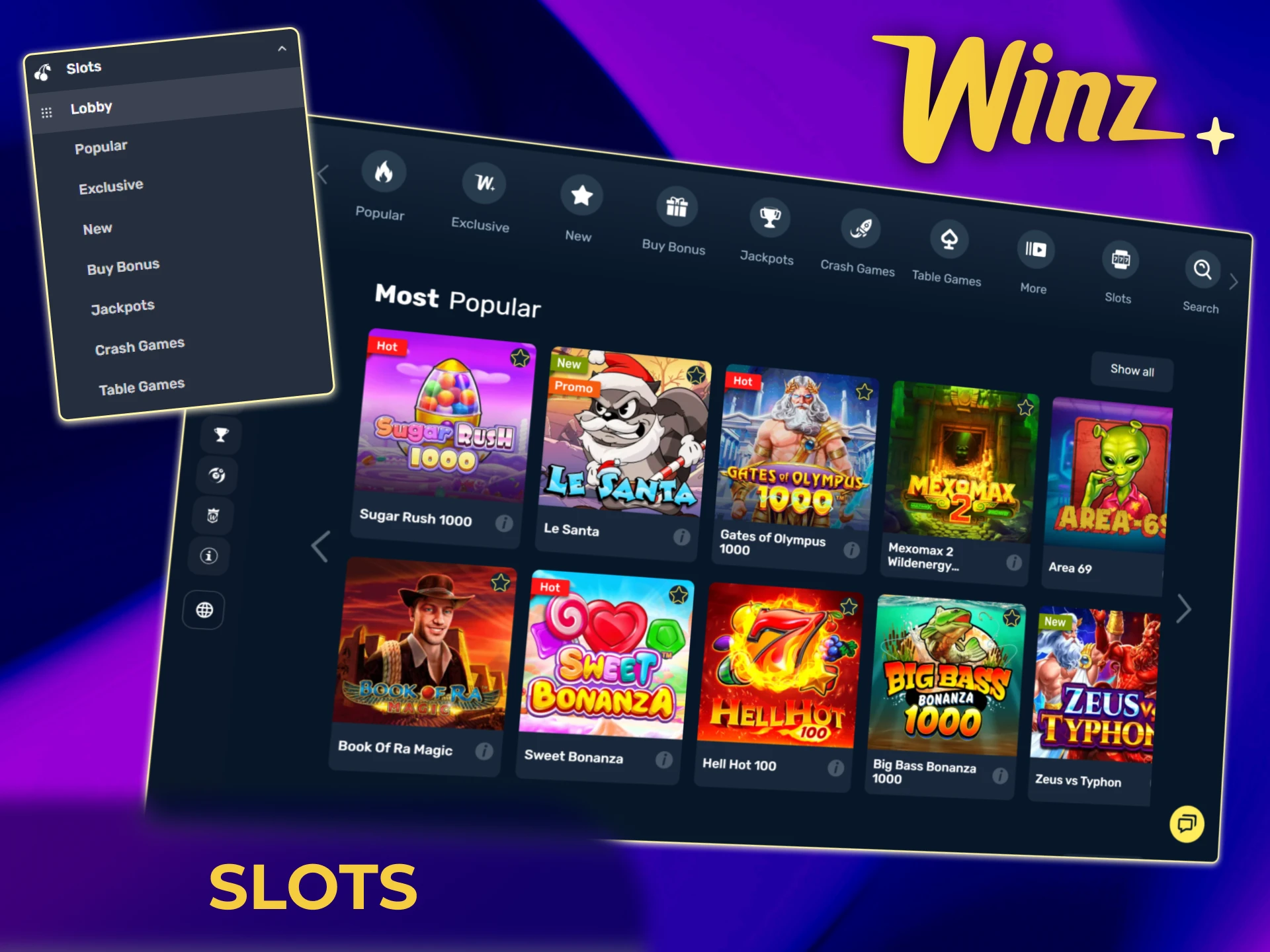 Play classic and new slots with jackpots and high RTP on Winz India.