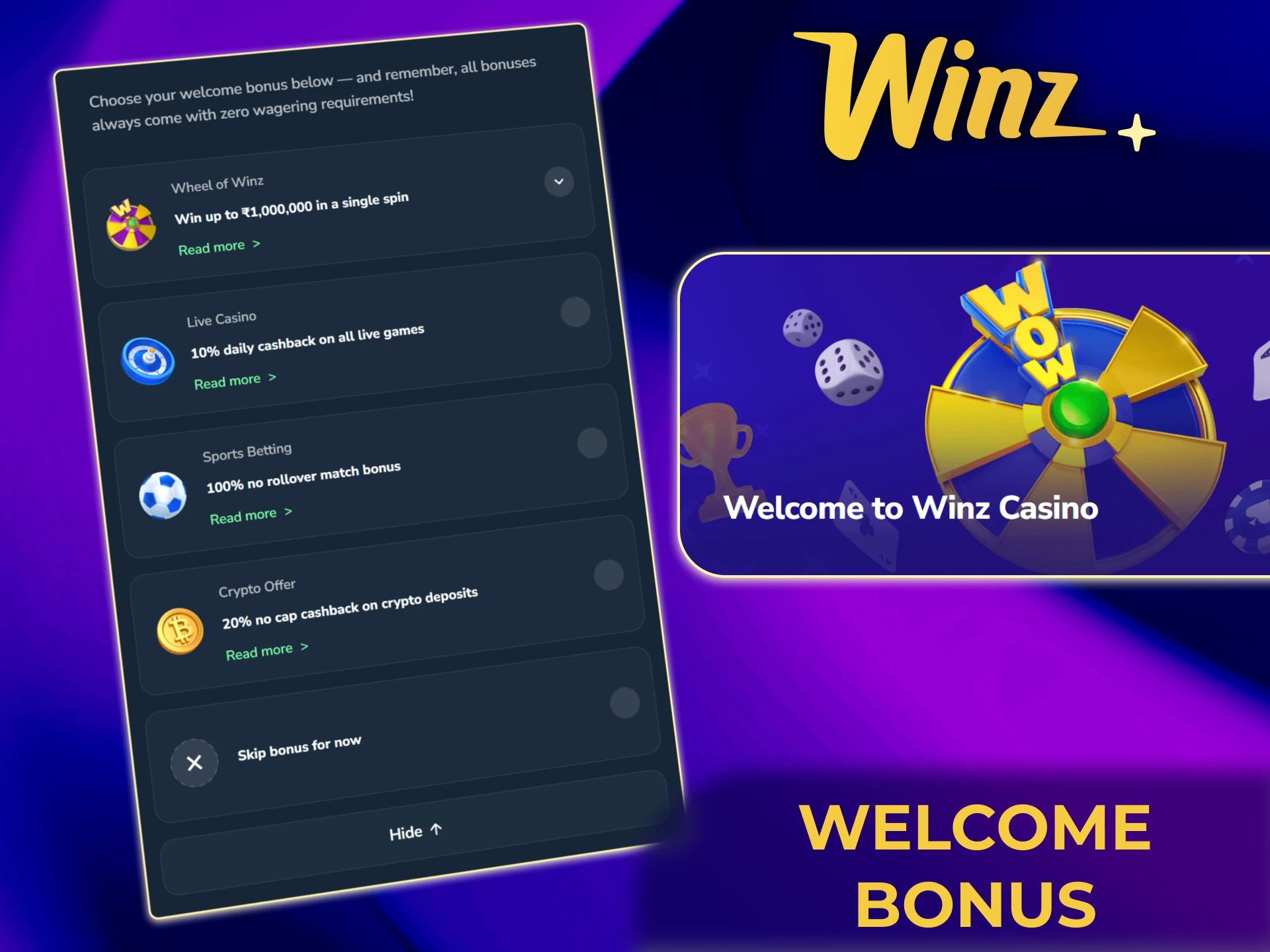 Claim the official Winz welcome bonus for sports betting on the India platform.