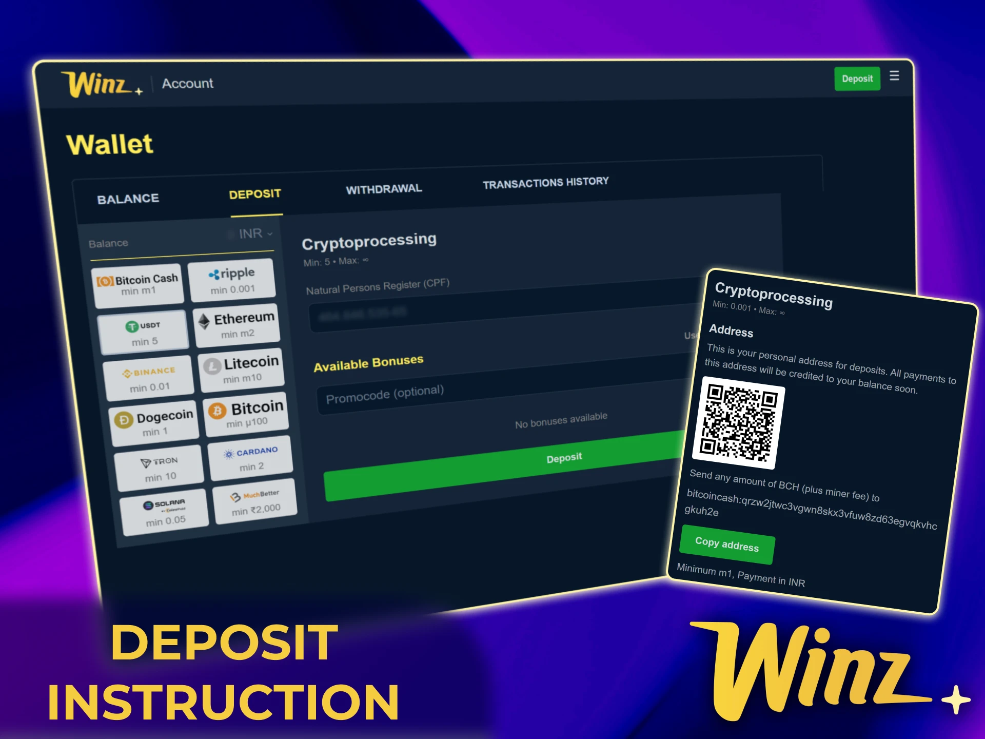 Follow the Winz guide to deposit funds quickly on the official site.
