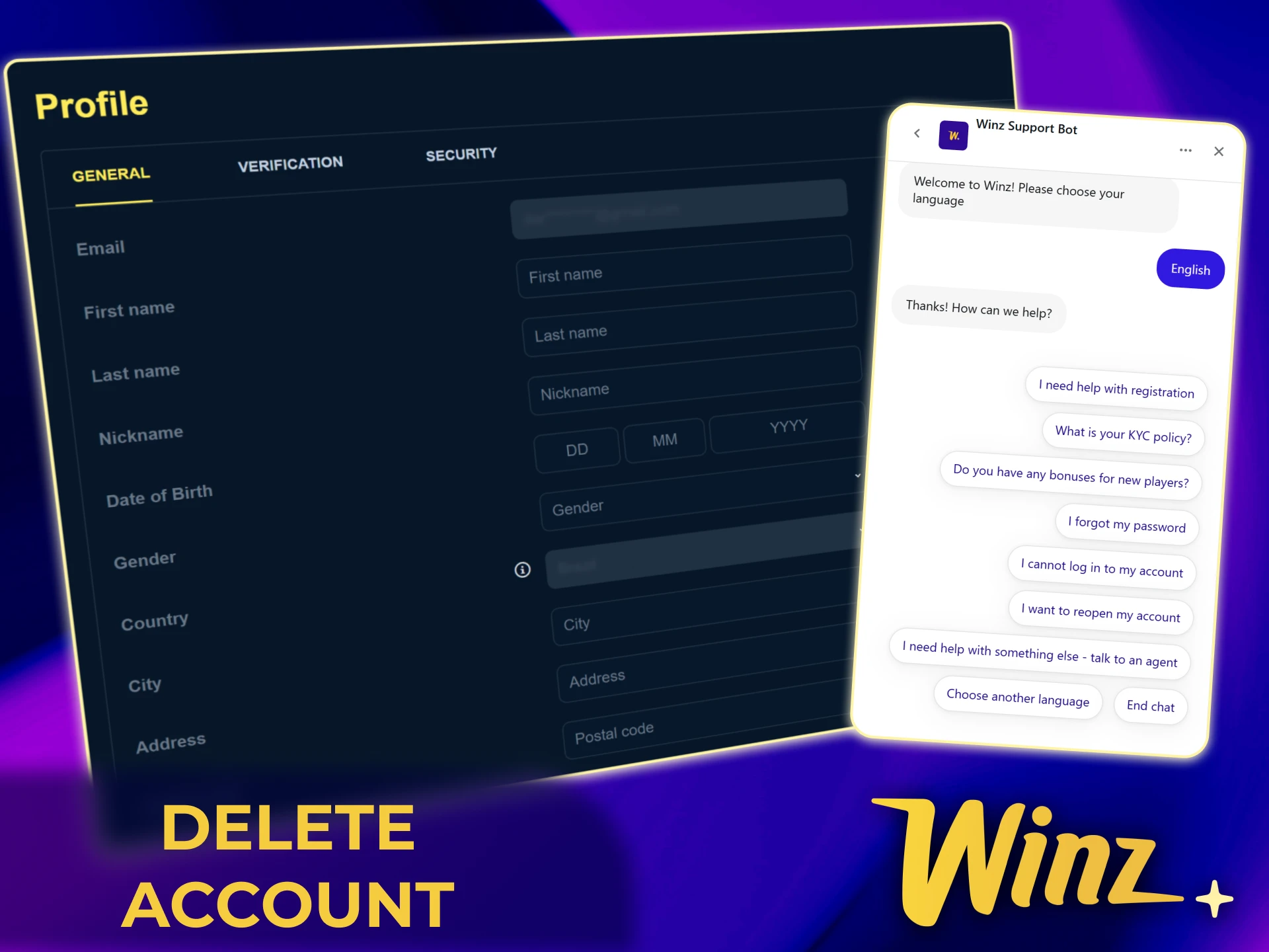 Request Winz account deletion through official support to manage your gaming privacy.