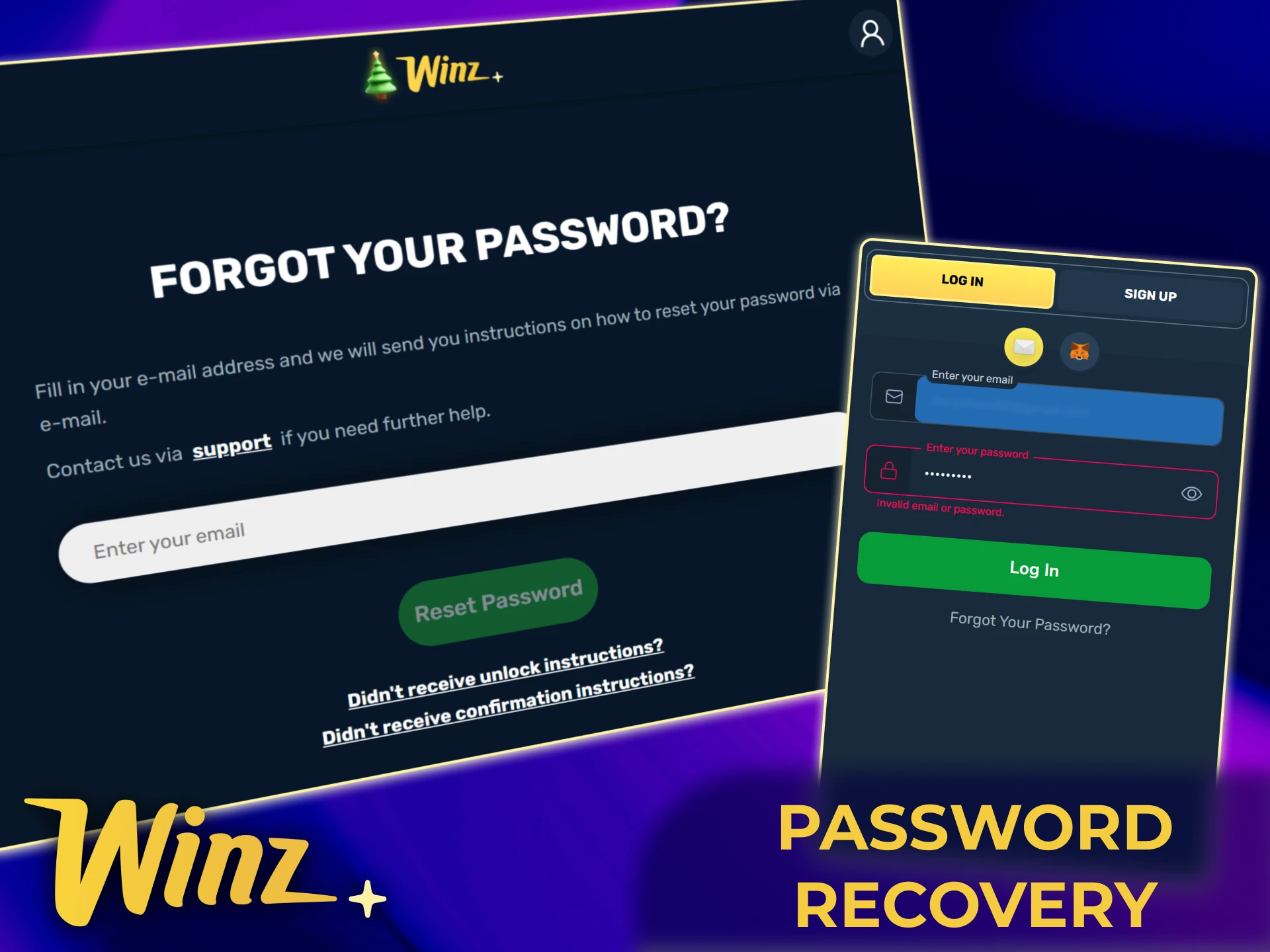 Recover your Winz account password using a secure reset link or OTP.