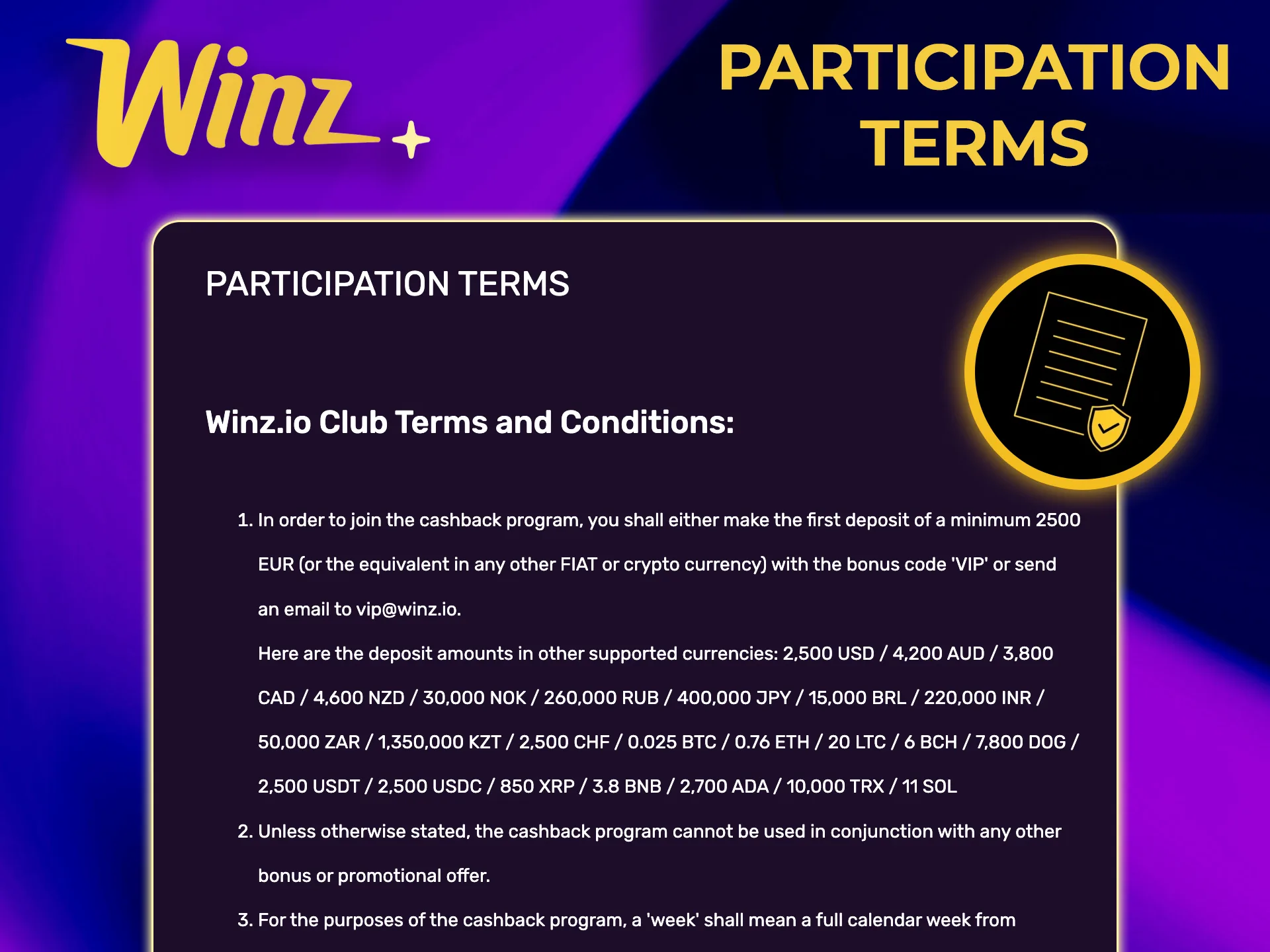 Review the official rules and guidelines for enjoying the benefits of the Winz VIP system.
